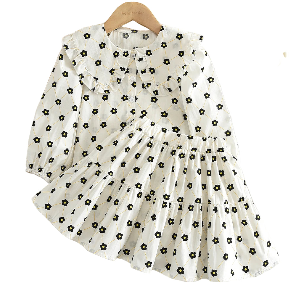 Bow Print Doll-Top & Pleated Skirt Set