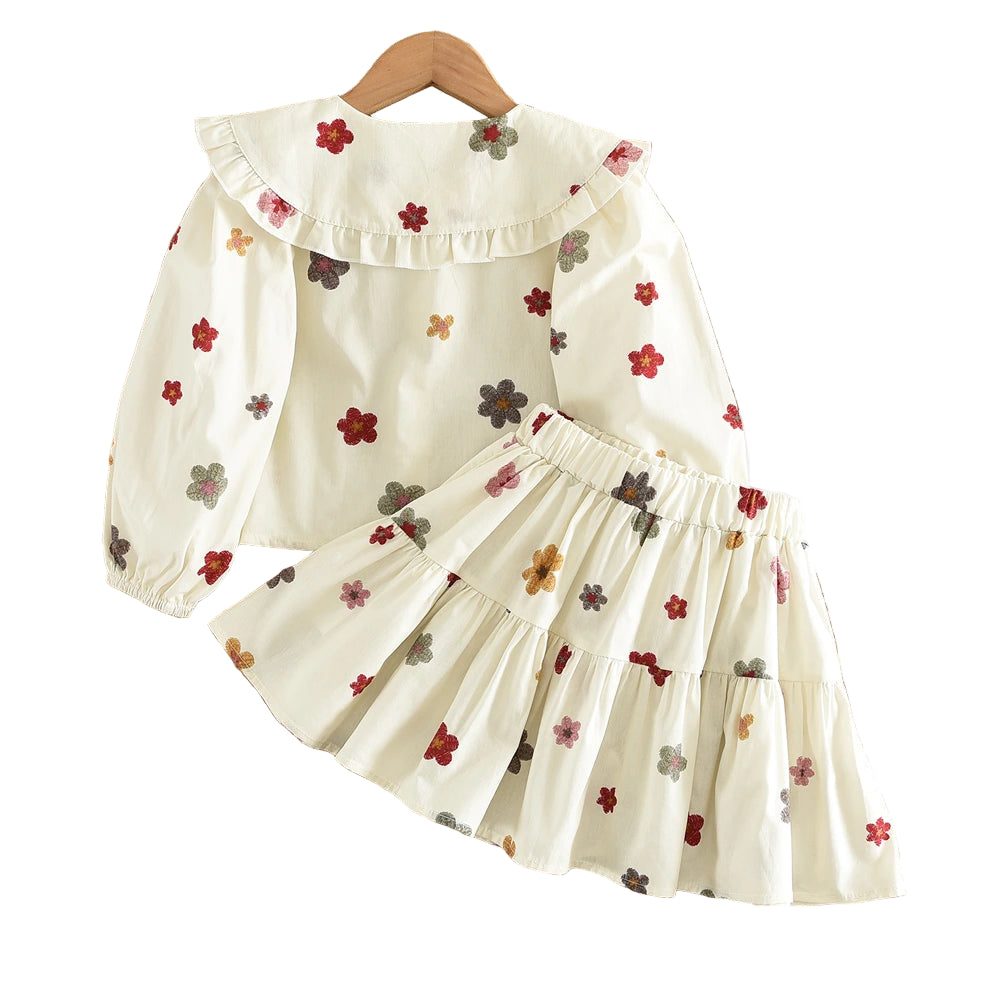 Bow Print Doll-Top & Pleated Skirt Set