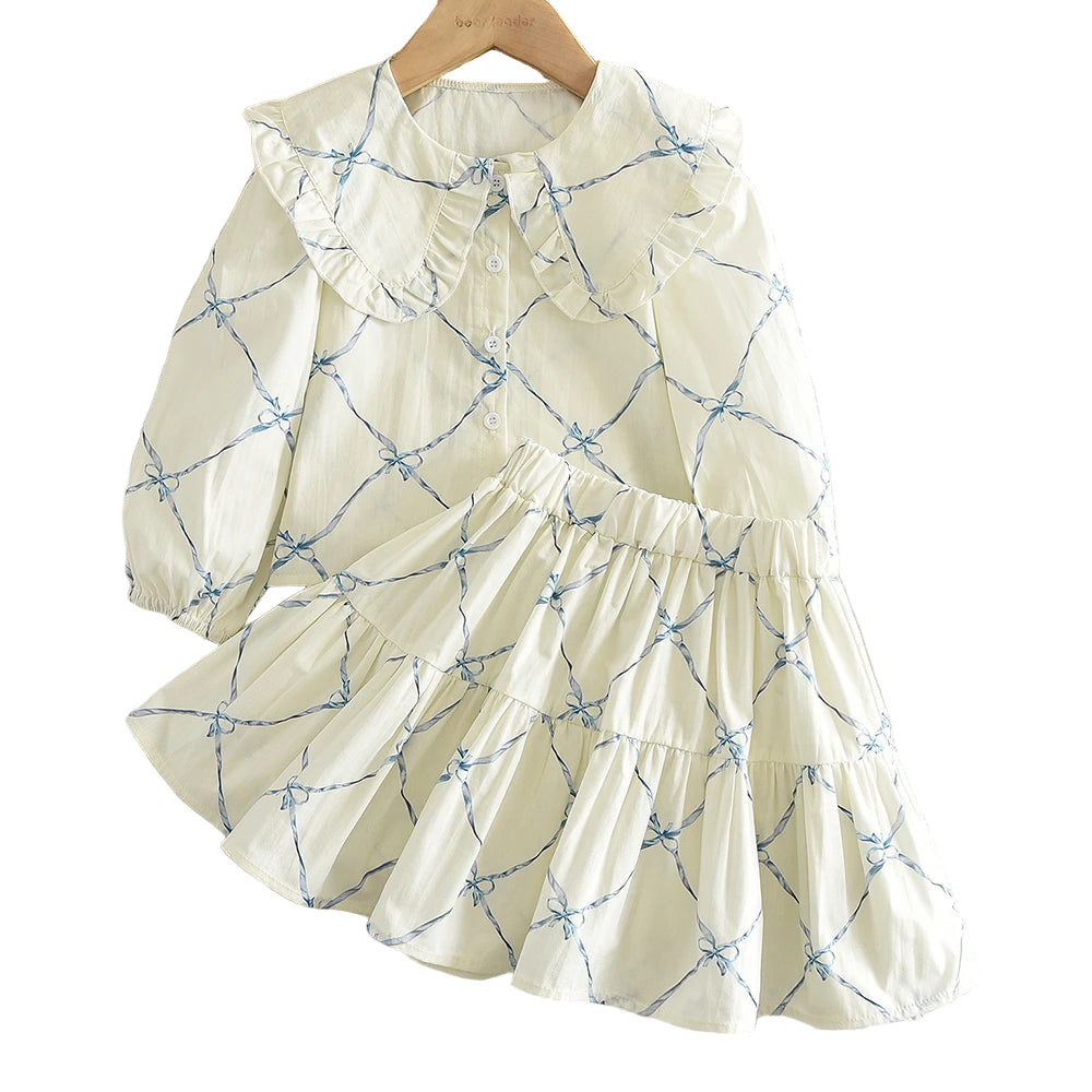 Bow Print Doll-Top & Pleated Skirt Set