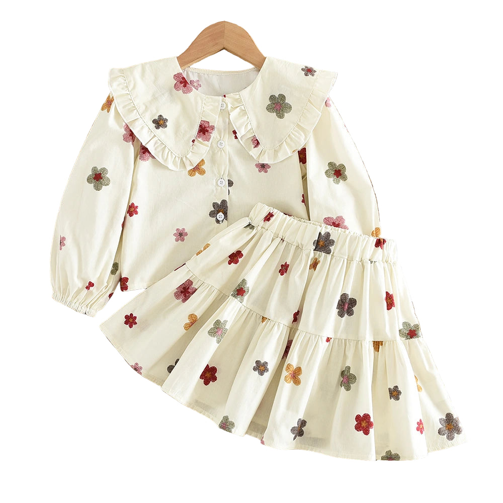 Bow Print Doll-Top & Pleated Skirt Set